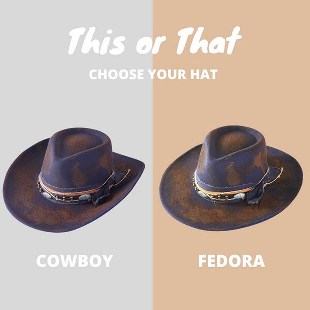 Vintage Versatile Shapeable Fedora Hat W/Distressing