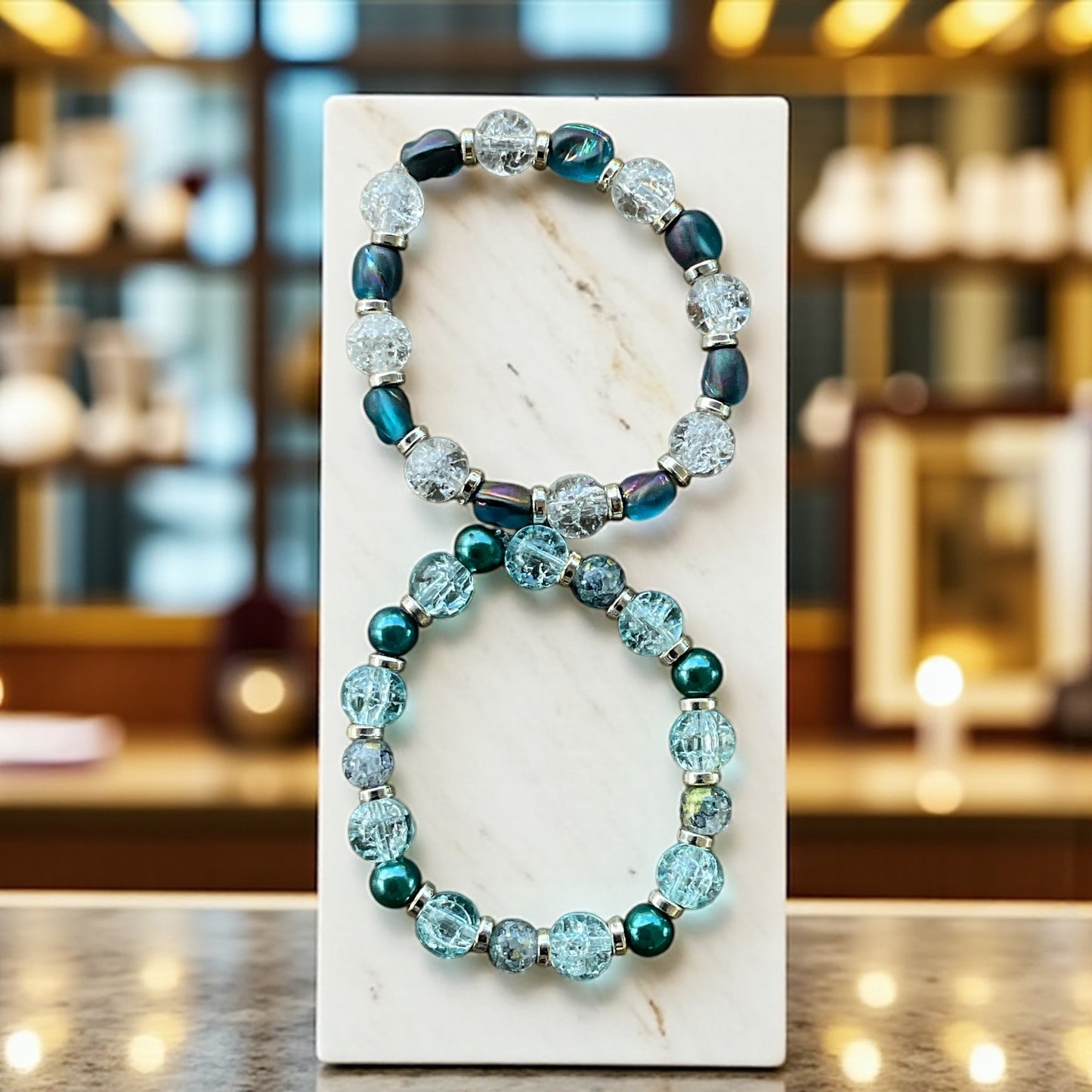 Frozen Sea Glass Beaded Bracelet Set