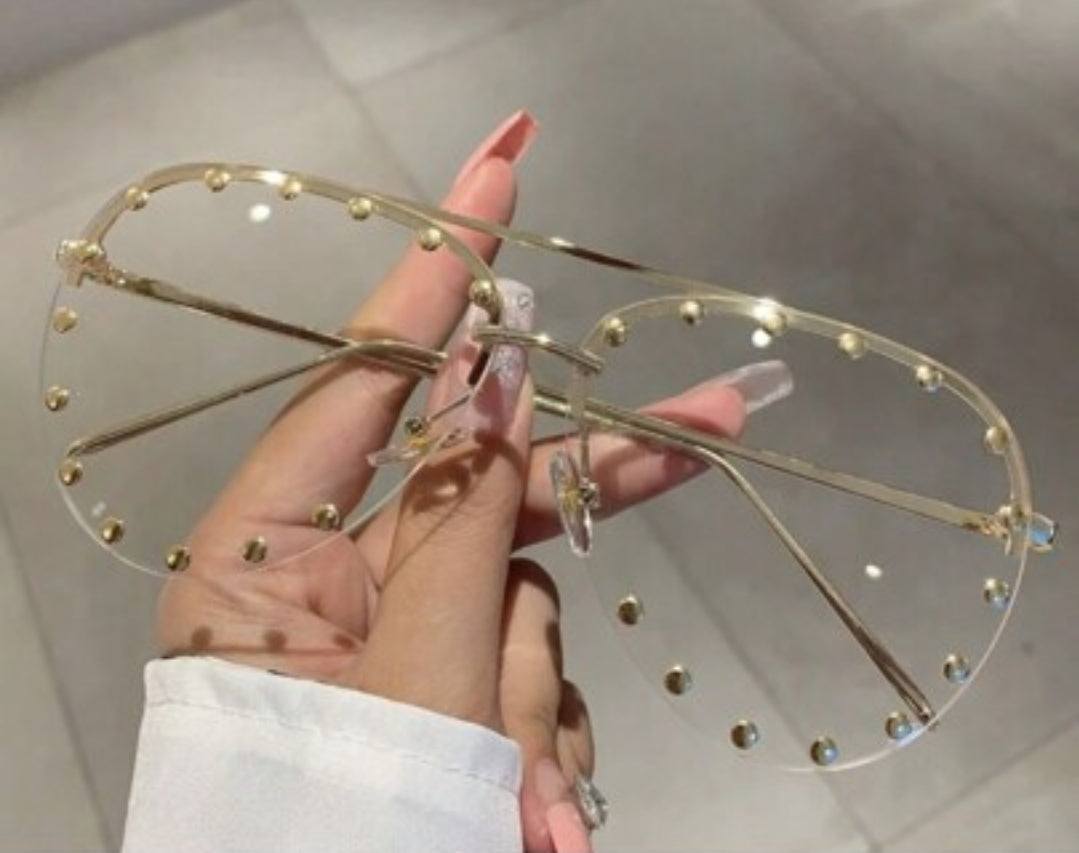 Clear Rimless Studded Sunglasses