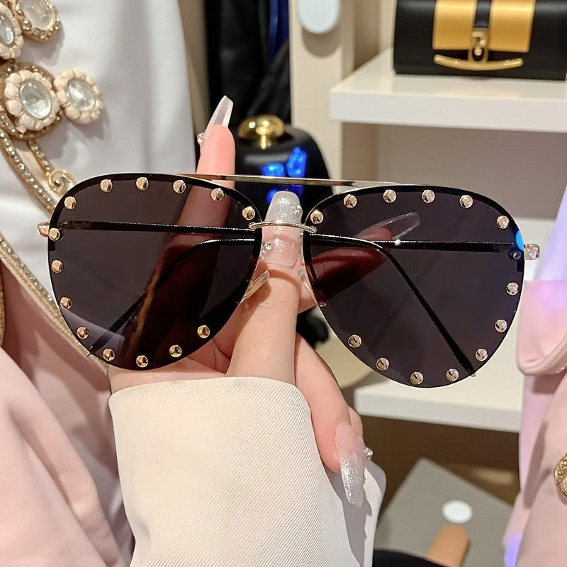 Black Rimless Studded Sunglasses