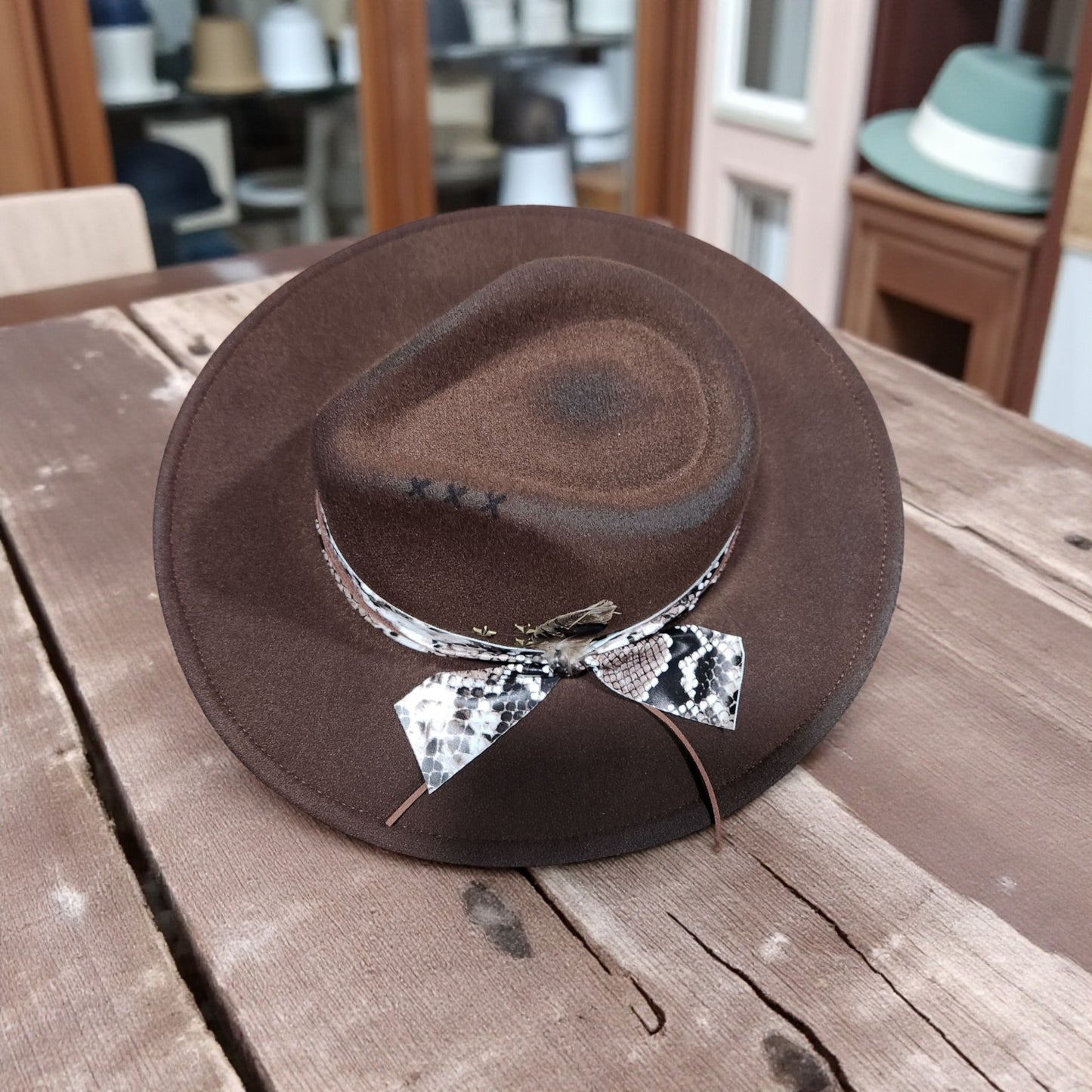 Vintage Distressed Snakeskin Detail Fedora