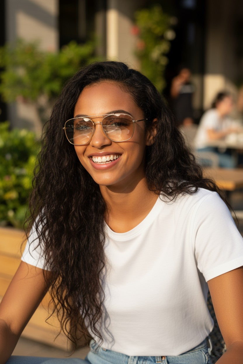 Round Gold Rimmed Sunglasses W/ Green Lens