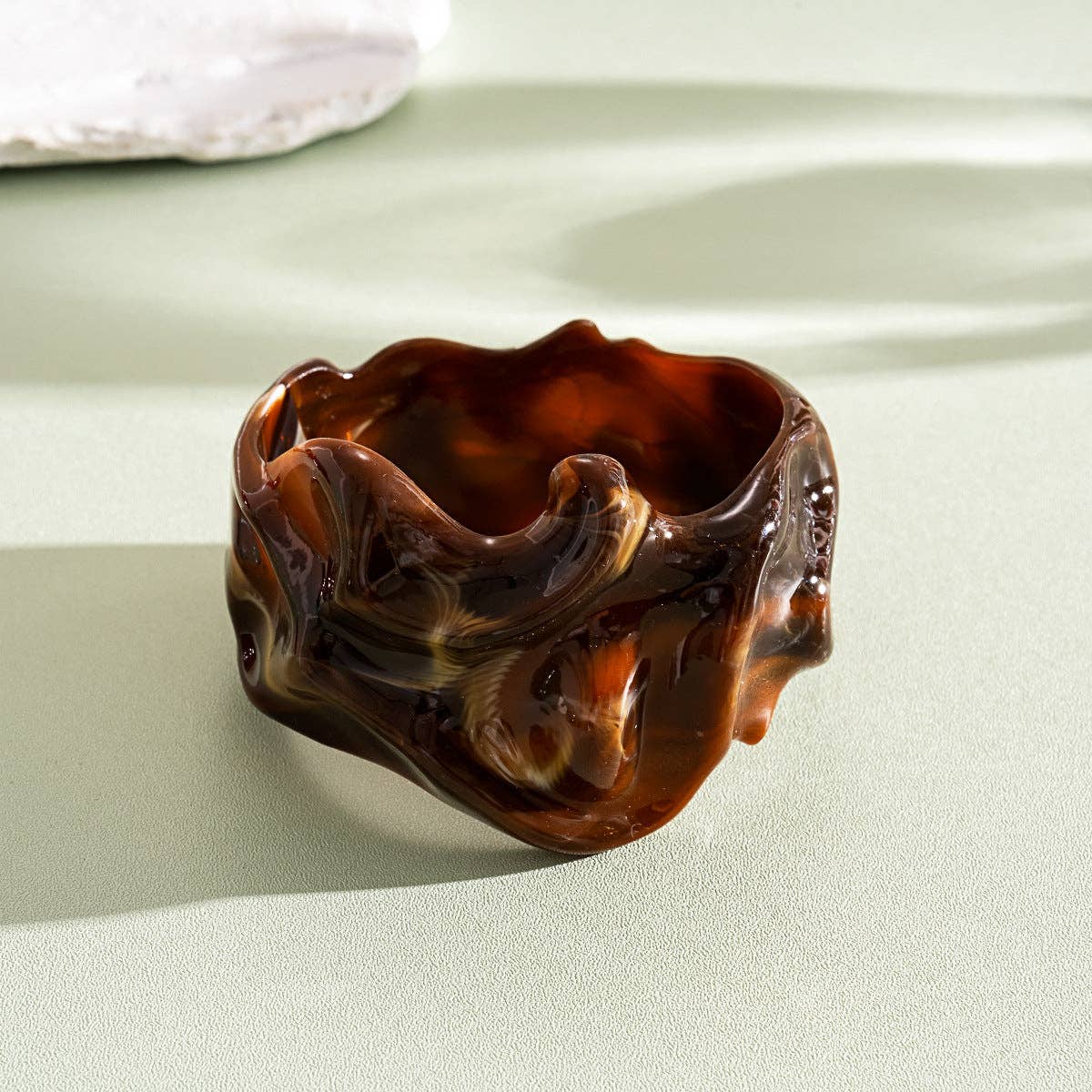 Vintage Wavy Tortoiseshell Resin Bangle – Chunky Amber Root Beer Wave Statement Bracelet