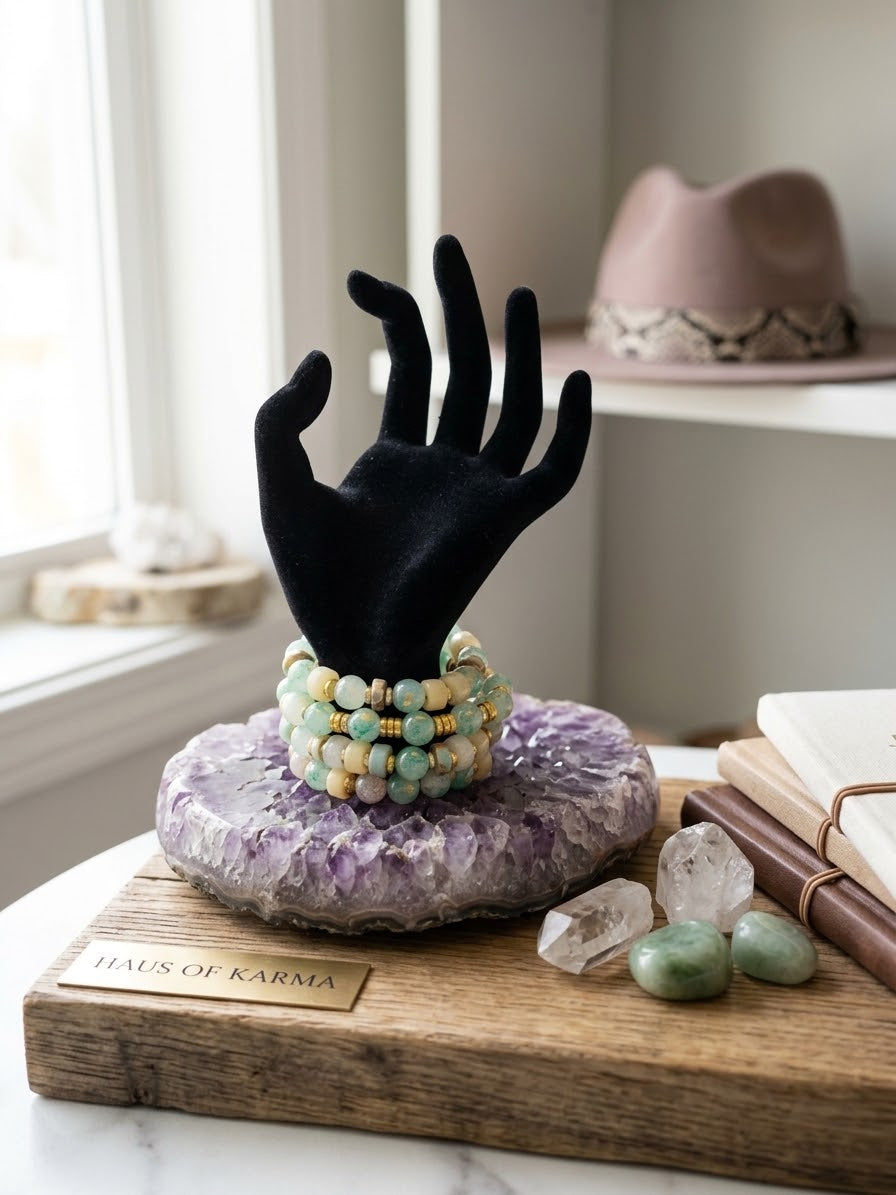 The Gilded Crackle Bracelet – Seafoam Gemstone & Gold Stack
