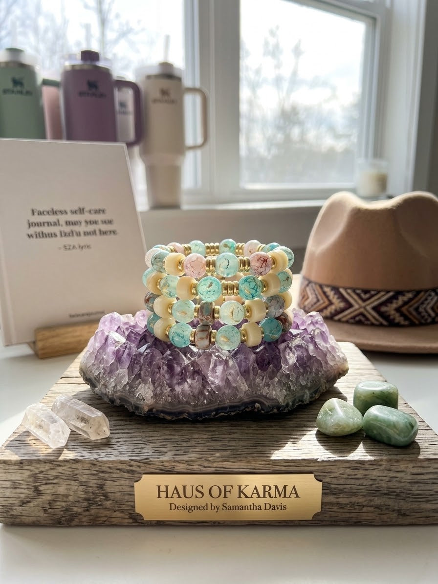 The Gilded Crackle Bracelet – Seafoam Gemstone & Gold Stack