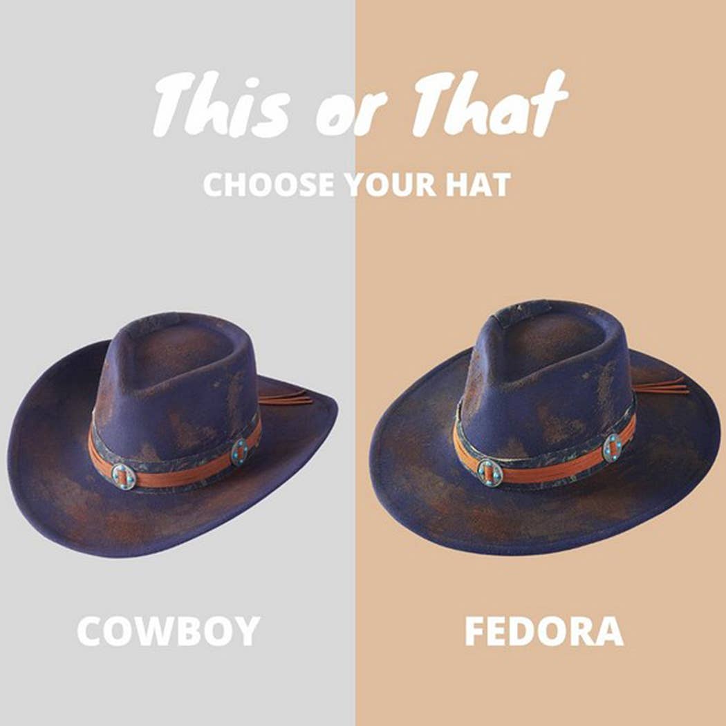 Vintage Versatile Shapeable Fedora Hat W/Distressing