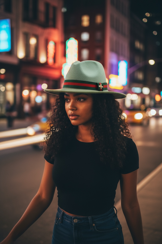 Gradient Striped Ribbon Fedora