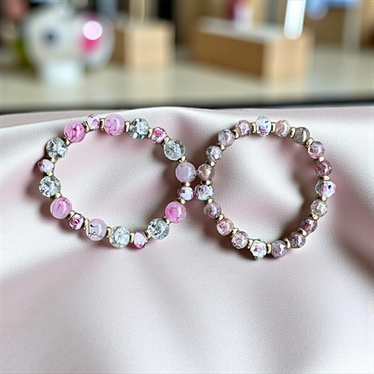 Cracked Ice and Lilac Bracelet Set