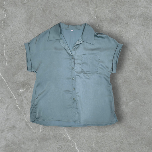 Silky Cap Sleeve Button Down Shirt