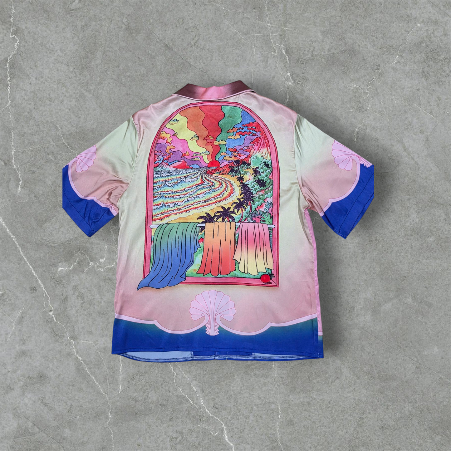 Graphic Panelled Print Gradient Short Sleeve Button Shirt