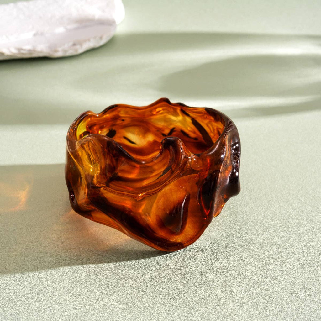 Vintage Wavy Tortoiseshell Resin Bangle – Chunky Amber Root Beer Wave Statement Bracelet