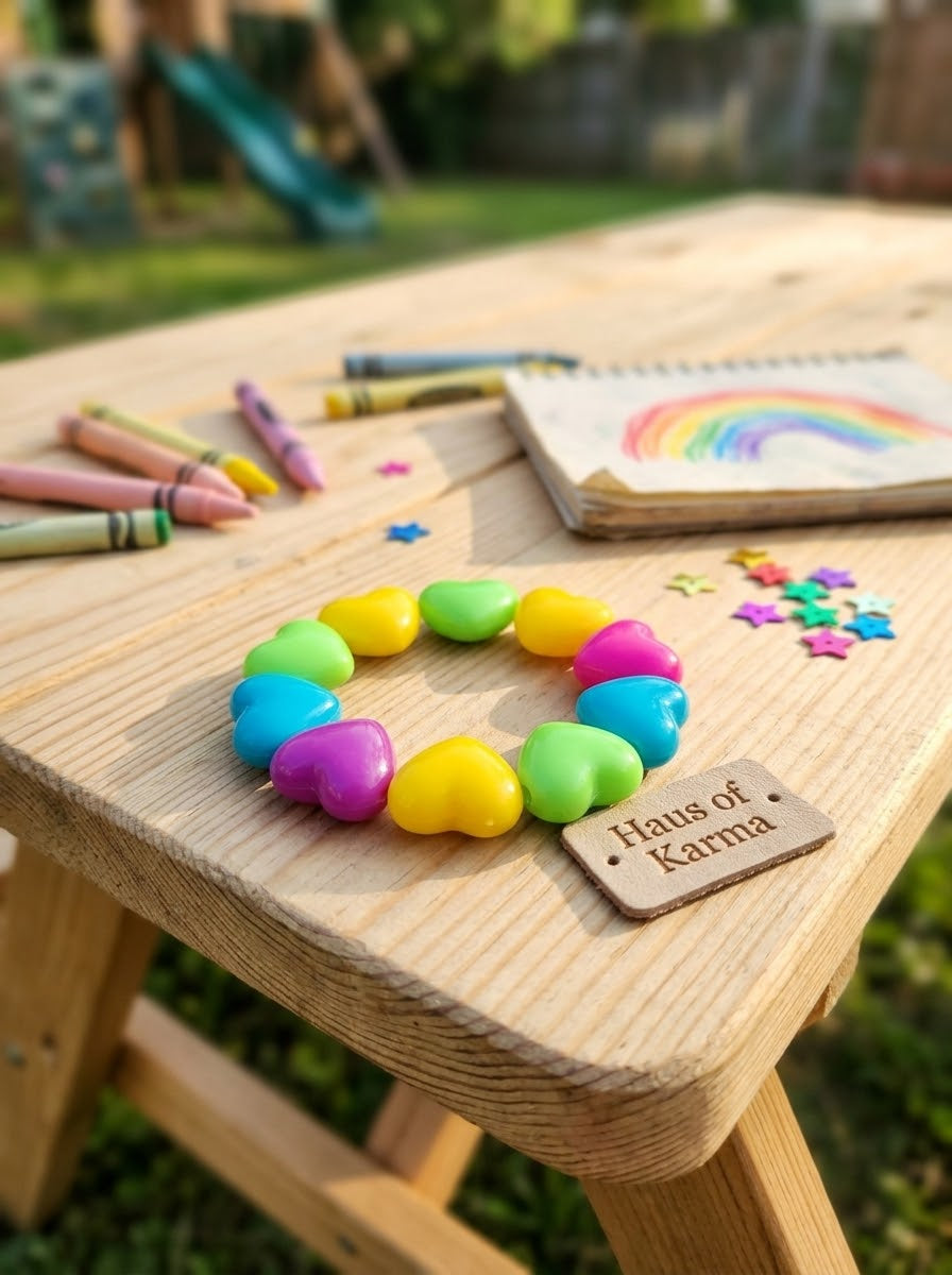 Kids' Rainbow Heart Acrylic Stretch Bracelet – Haus Of Karma