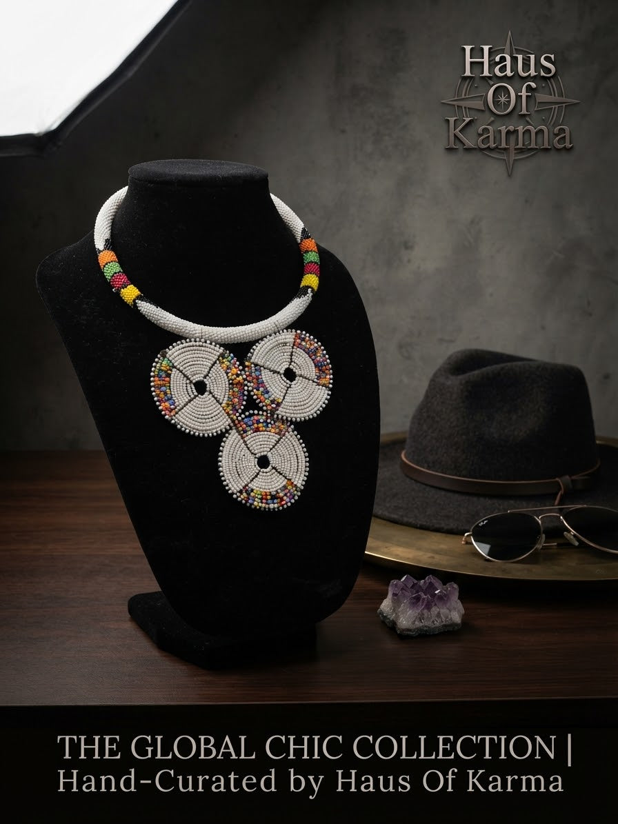 Handmade Beaded Statement Necklace | White Tribal Bib Collar Jewelry