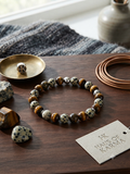 Natural Tiger's Eye & Dalmation Jasper Beaded Gemstone Stretch Bracelet