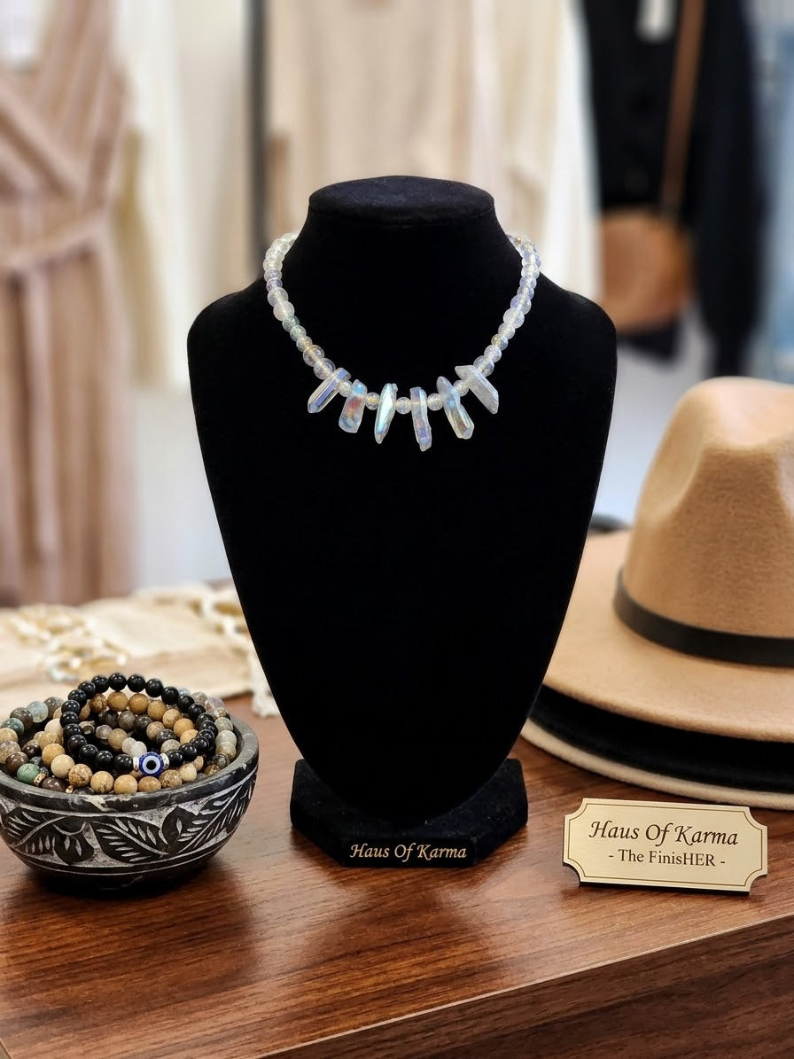 Aura Quartz Crystal Point Statement Necklace