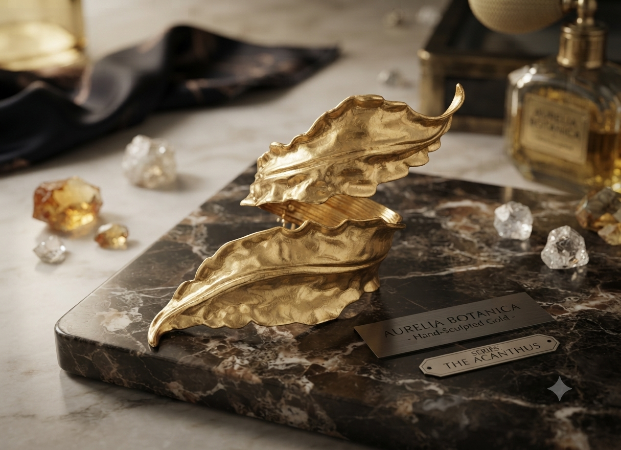 Gilded Nature Organic Leaf Statement Wrap Cuff Bracelet