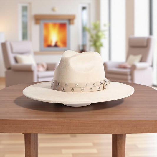 Double Grommet Strap Faux Suede Fedora Hat