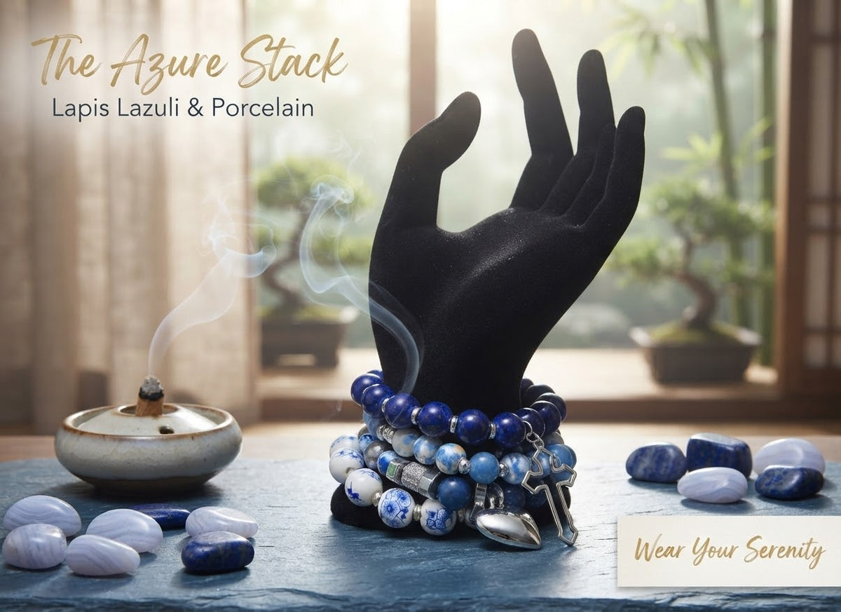 The Harmony & Faith Stack | 4-Piece Handcrafted Porcelain & Agate Charm Bracelet Set