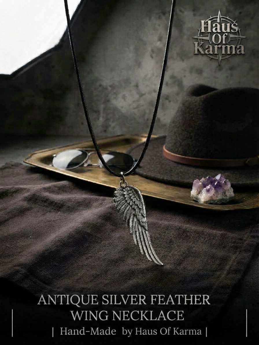 Antique Silver Feather Wing Necklace