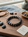 Blue Speckled Ceramic Beaded Stretch Bracelet- Earthy Boho Jewelry