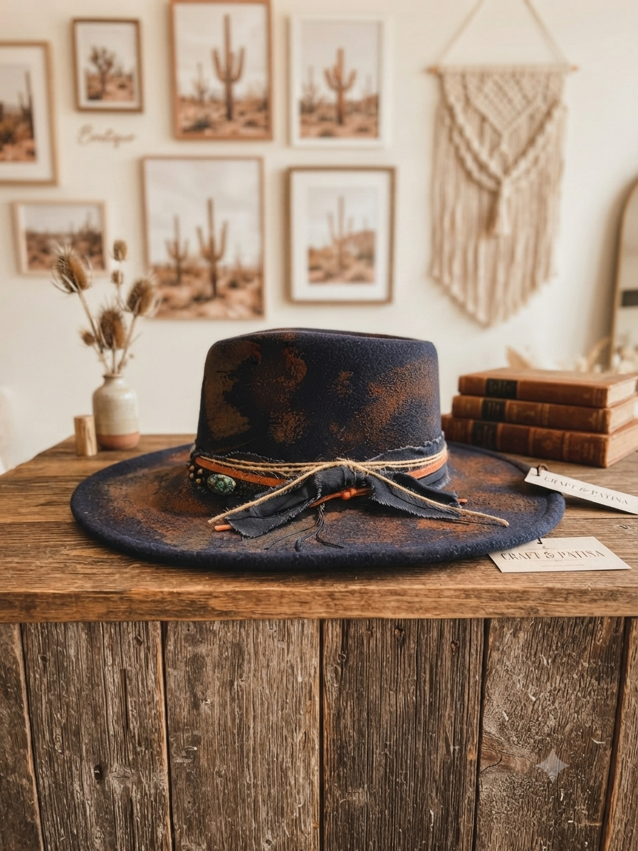 The Midnight Rust Luxe Fedora – Distressed Navy & Copper