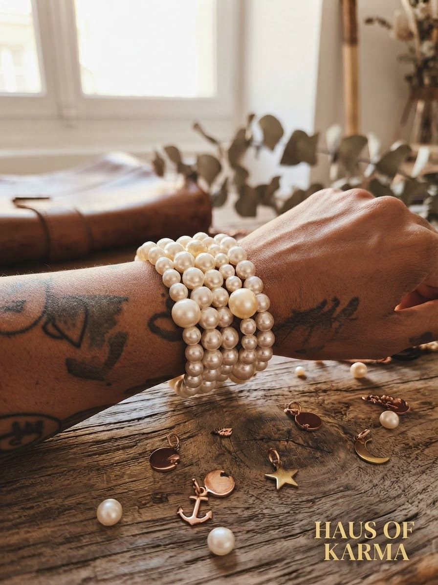 Haus of Karma Classic Layered Pearl Stack Bracelet