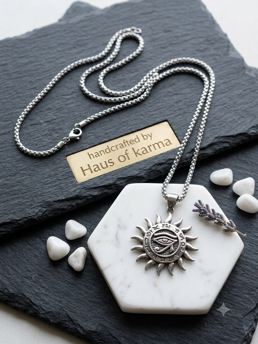 Silver Eye of Horus Sunburst Pendant Necklace