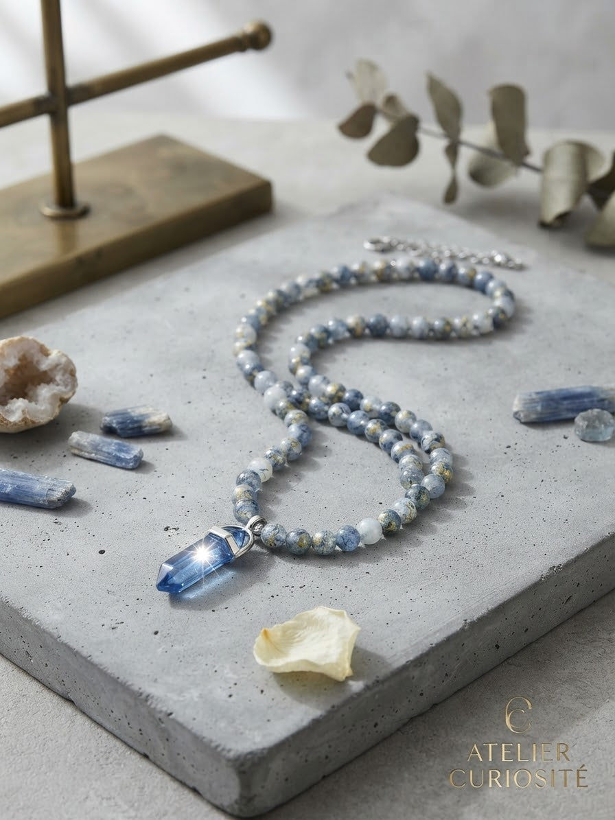 Haus of Karma Azure Crystal Point Beaded Statement Necklace