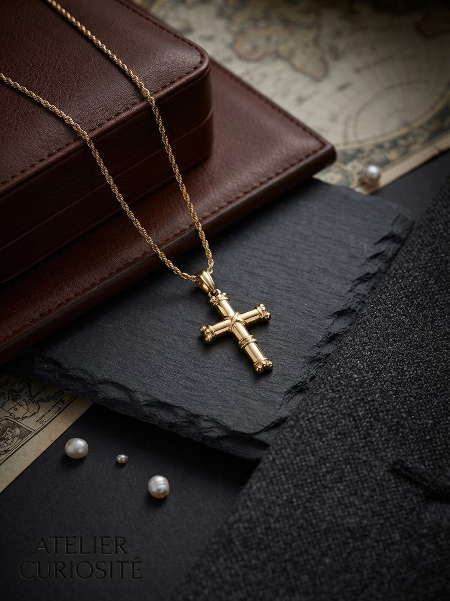 Haus of Karma Ornate Gold Cross Rope Chain Necklace