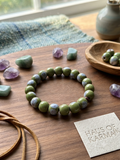 Natural Green Jade Beaded Stretch Bracelet – Marbled Healing Stone Bracelet