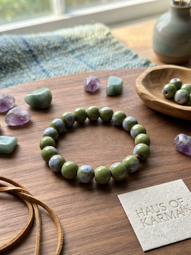 Natural Green Jade Beaded Stretch Bracelet – Marbled Healing Stone Bracelet