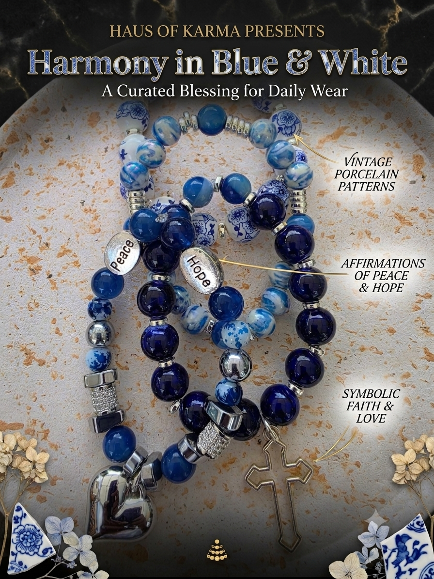 The Harmony & Faith Stack | 4-Piece Handcrafted Porcelain & Agate Charm Bracelet Set