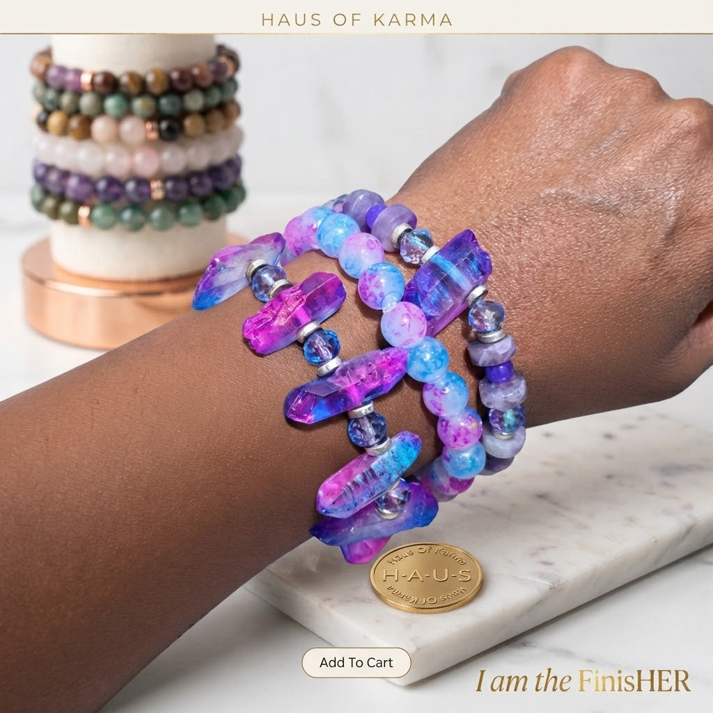 Ethereal Amethyst & Aurora Crystal Layered Bracelet Stack