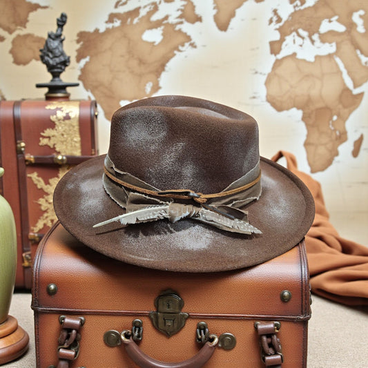 Brown Vintage Distressed Fedora