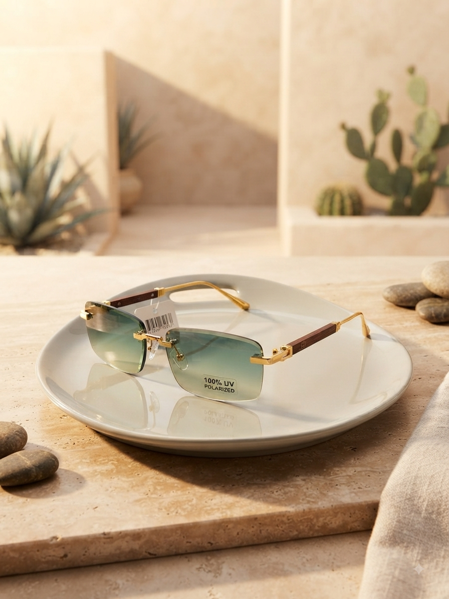The 'Havana' Luxe Gold & Walnut Rimless Sunglasses - Polarized Gradient