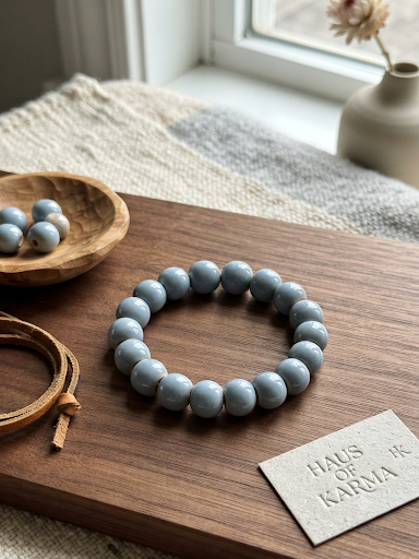 Genuine Angelite Crystal Healing Bracelet - Calming Blue Stone Stretch Bracelet