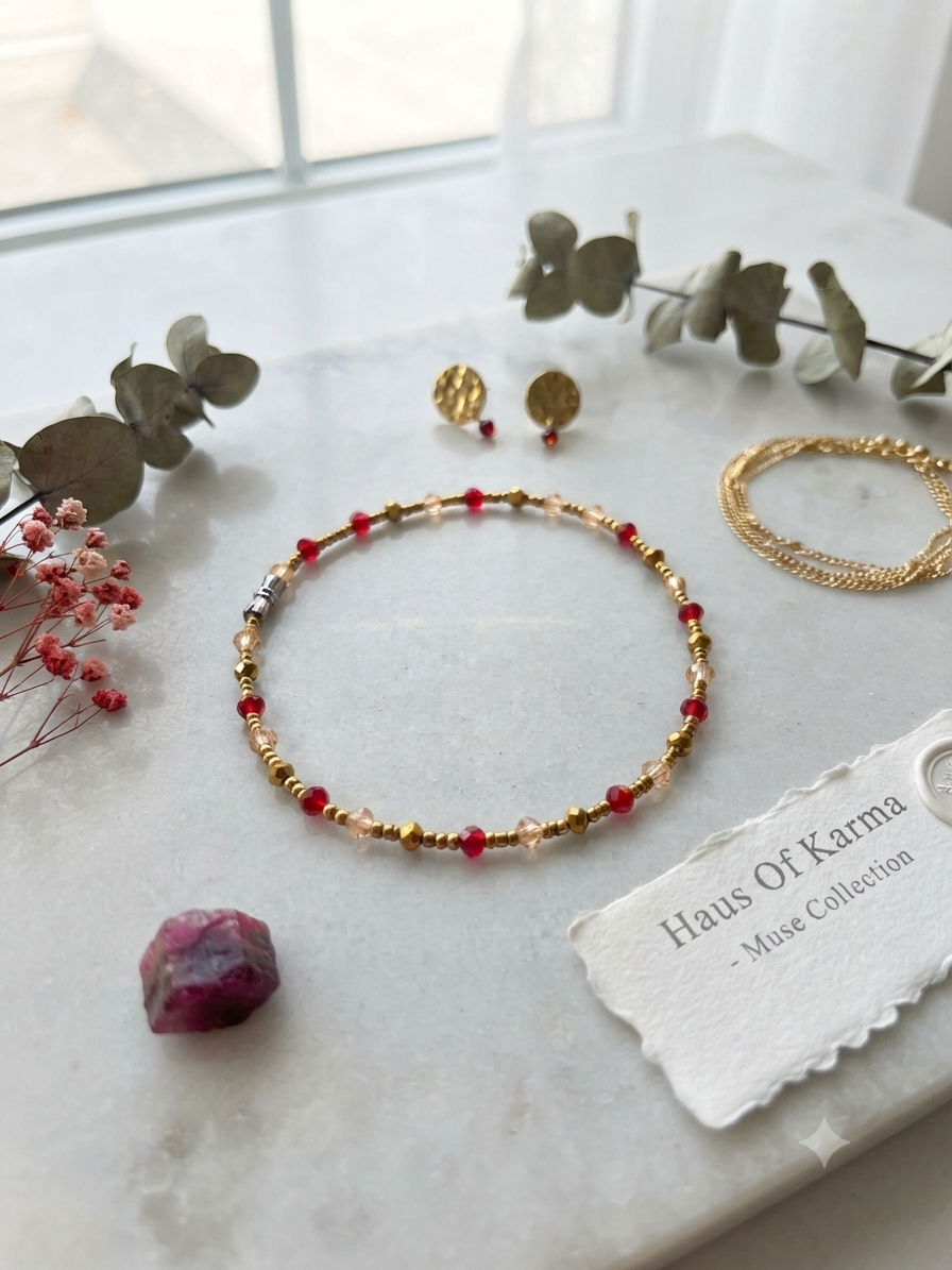 Boho Sunset Crystal Beaded Anklet – Fire & Gold Accents
