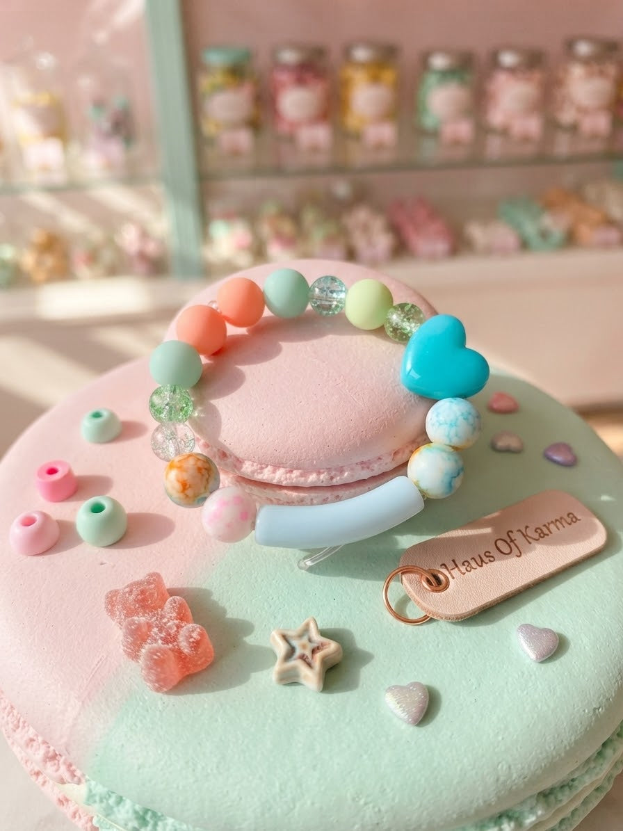Kids' Pastel Heart & Marble Bead Stretch Bracelet – Haus Of Karma