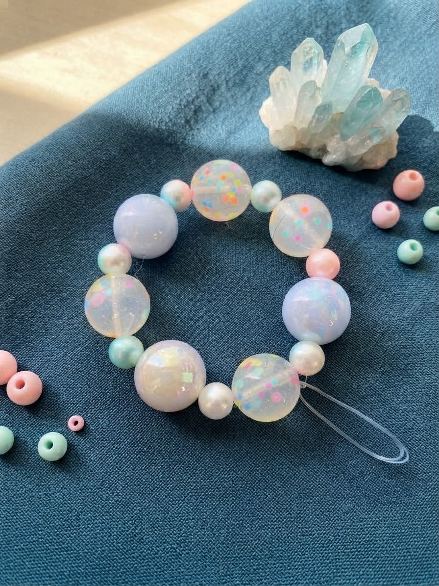 Kids' Pastel Confetti & Iridescent Pearl Stretch Bracelet – Haus Of Karma
