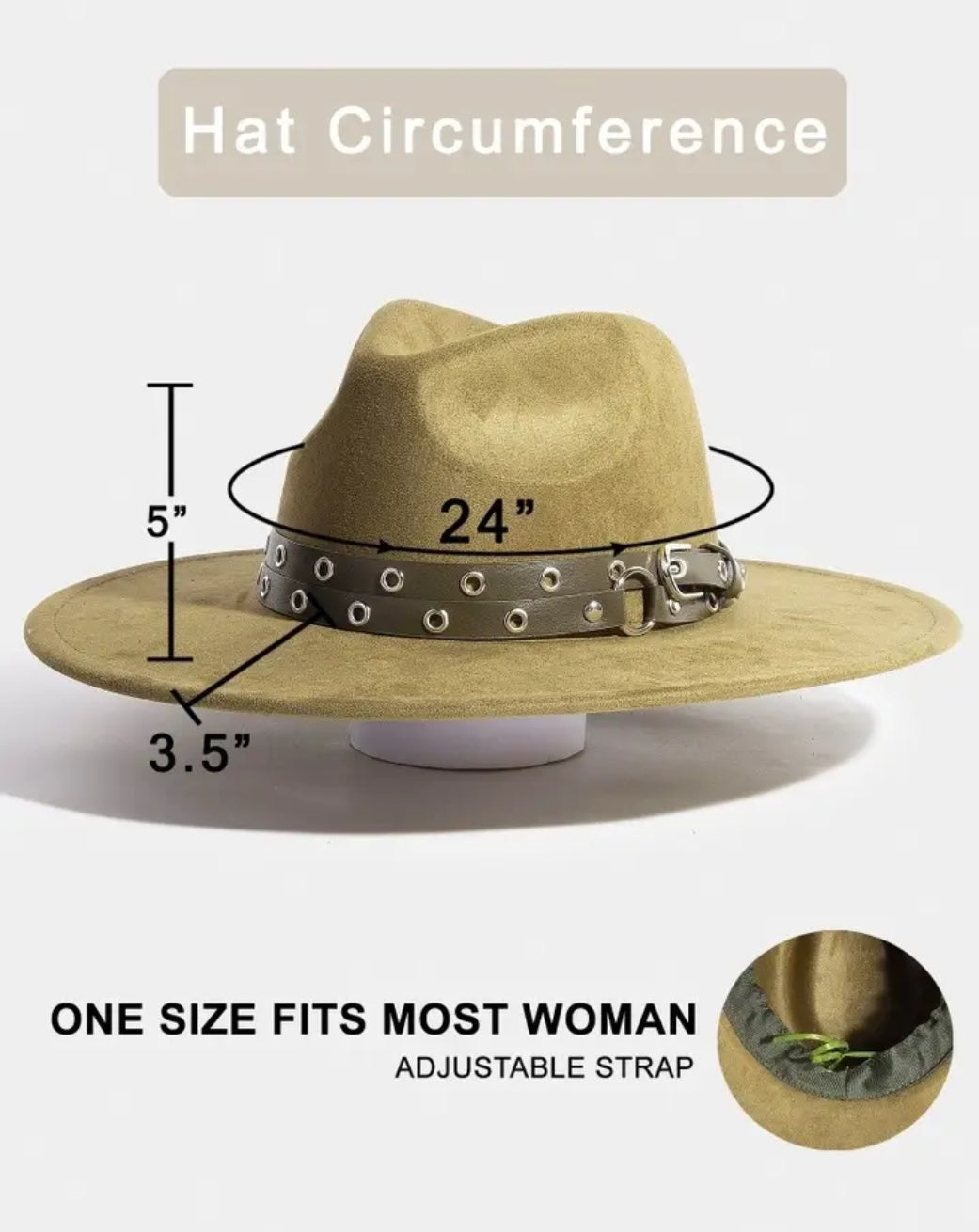 Double Grommet Strap Faux Suede Fedora Hat