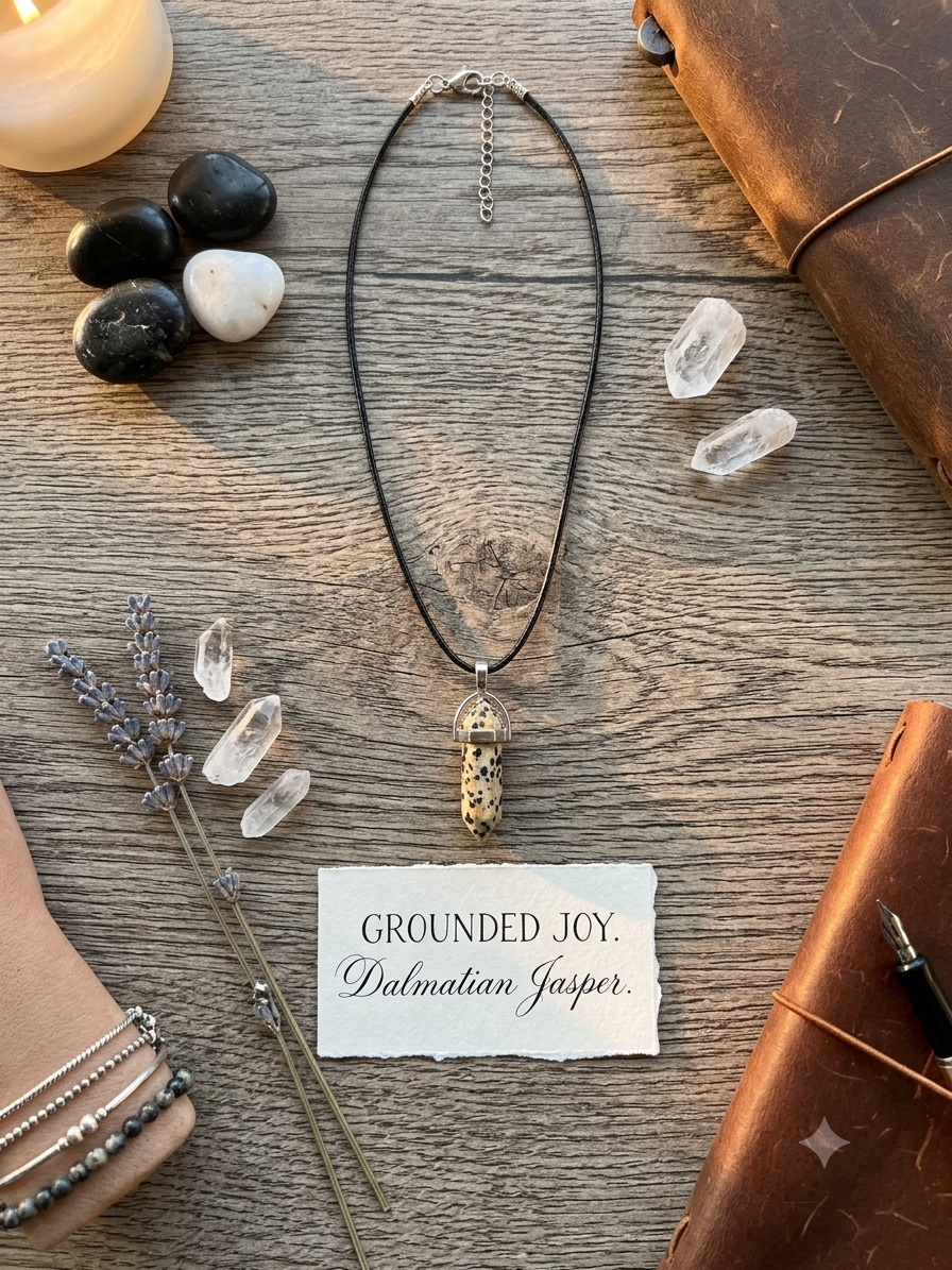 Dalmatian Jasper Crystal Point Pendant Necklace