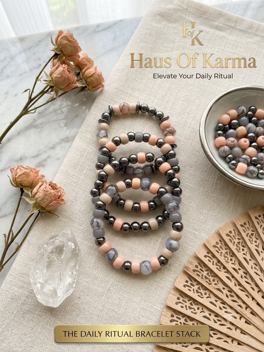 Neutral Agate and Hematite Crystal Bracelet Stack | Haus Of Karma