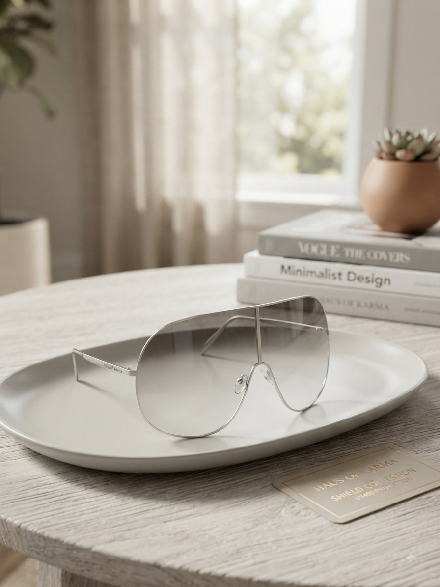 Haus Of Karma "The Icon" Oversized Silver Shield Sunglasses
