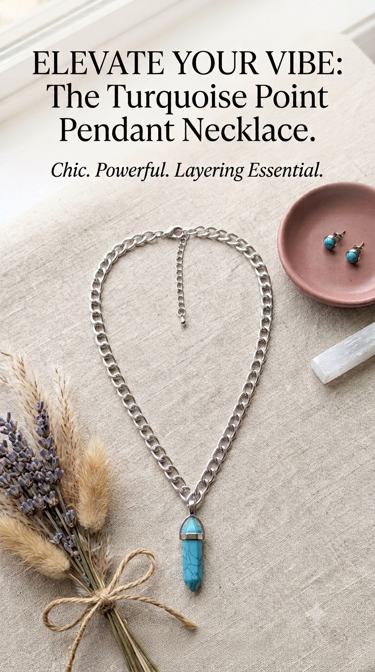 Turquoise Crystal Point Silver Link Chain Necklace