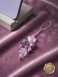 Midnight Amethyst Bow & Heart Phone Charm | Iridescent Beaded Accessory