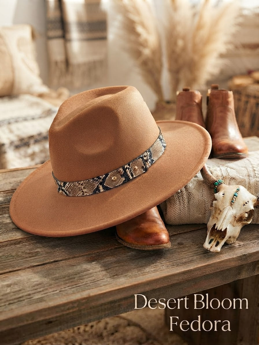 Desert Bloom Wide-Brim Fedora with Snakeskin Band
