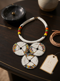 Handmade Beaded Statement Necklace | White Tribal Bib Collar Jewelry