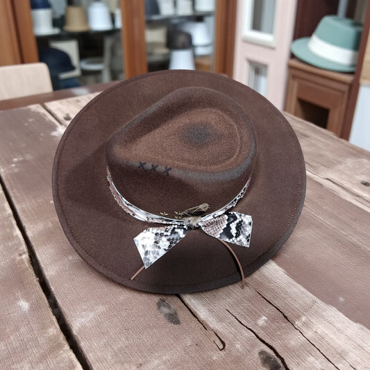 Vintage Distressed Snakeskin Detail Fedora