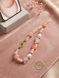Rose Quartz & Pearl Beaded Phone Charm | Gold Chain Accent
