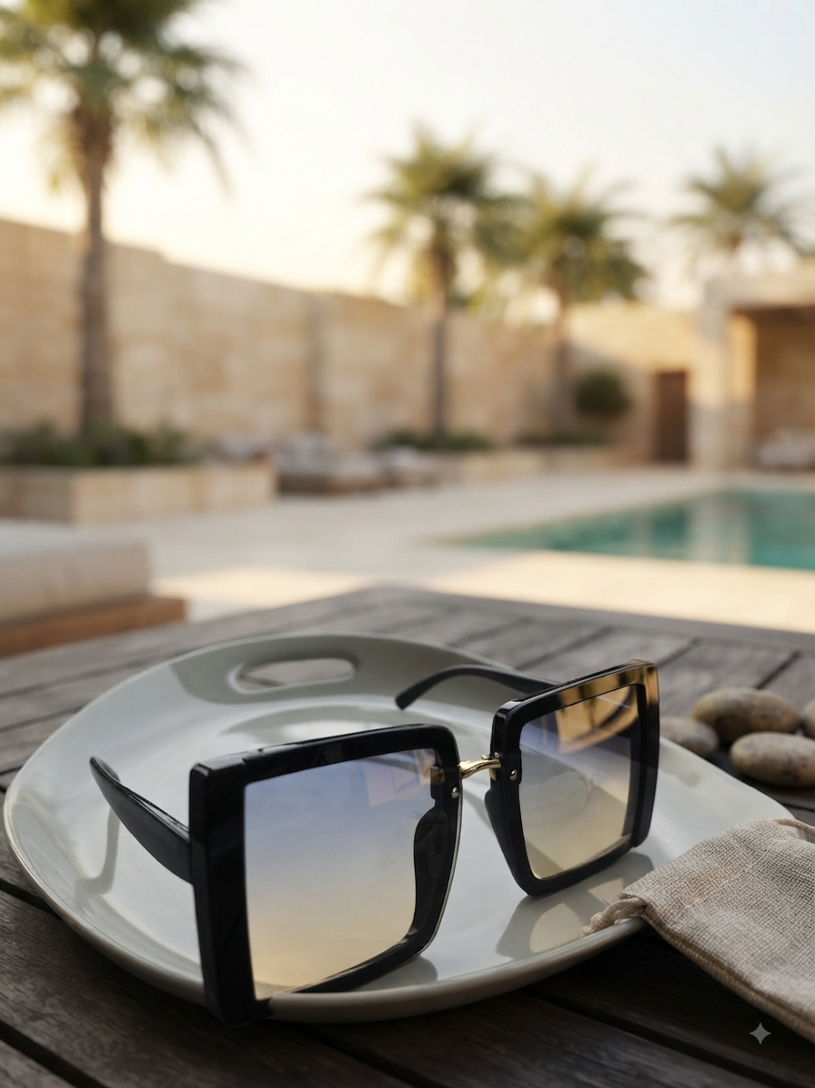 Retro-Chic Oversized Square Gradient Sunglasses - Black